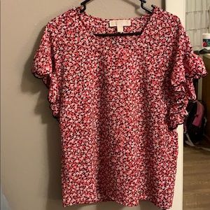 Michael Kors Floral Flowy Ruffle Sleeve Top Pink S